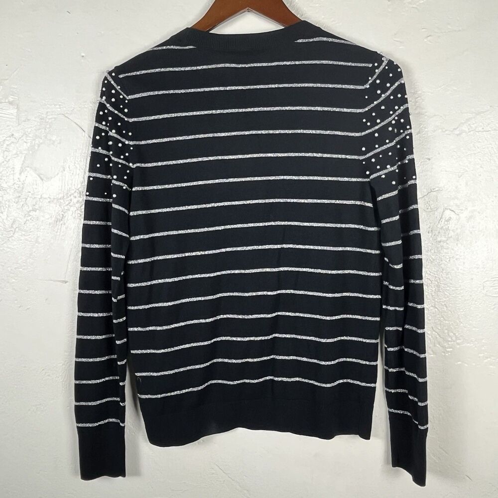 Halogen x Atlantic-Pacific Embellished Stripe Sweater Black Pearl Rhinestone - Picture 3 of 13